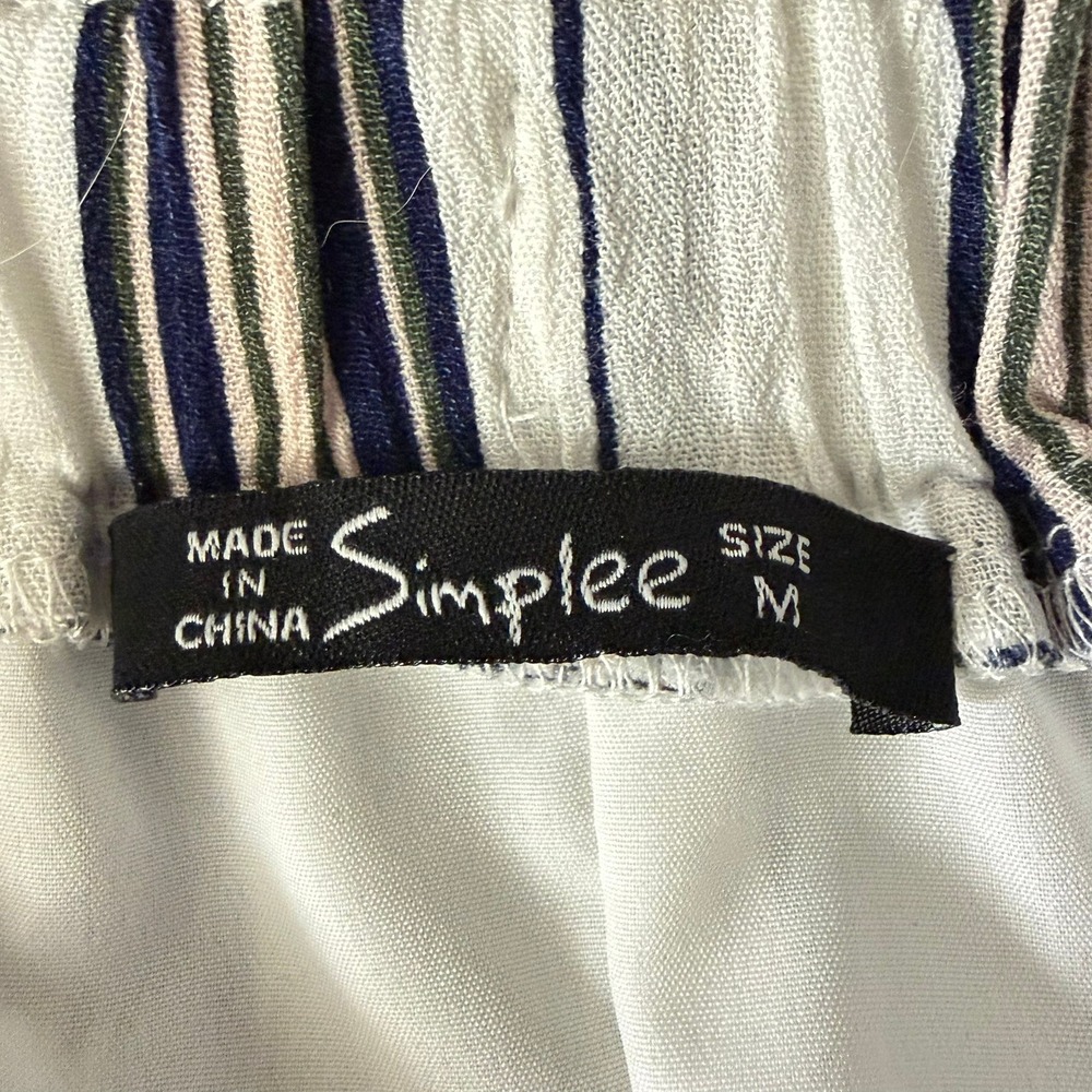 Simplee Women Wide Leg Palazzo Pants Size M Blue Striped High Rise Front Slit - Picture 7 of 13
